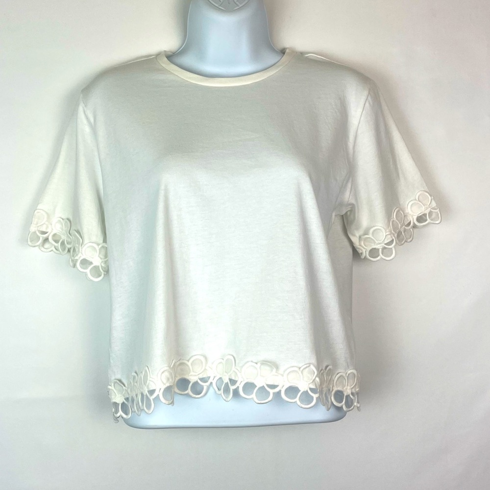 Forever 21 White Short Sleeve Tee with Lace Trim S